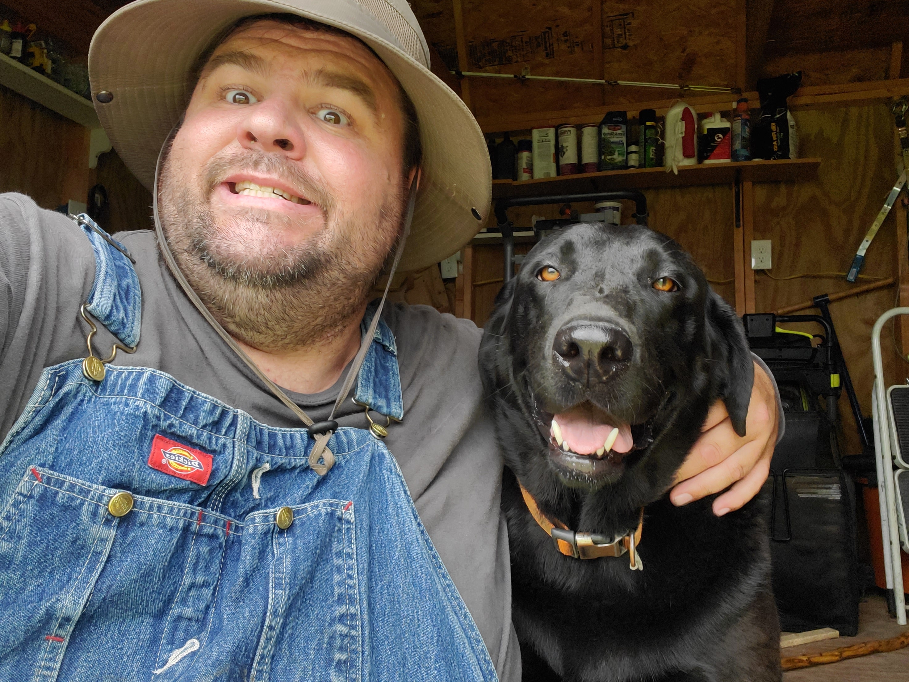 Dad and Gunner selfie in the shop